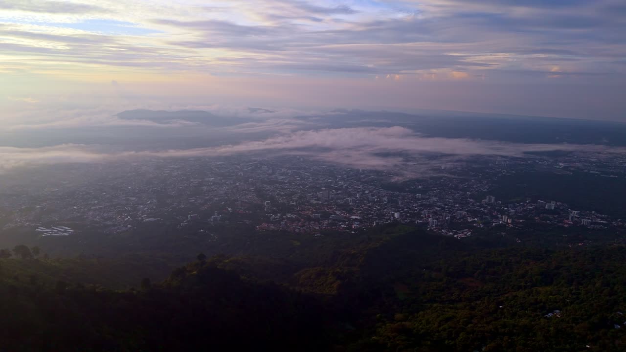 Panoramic City Views at Sunrise with Clouds