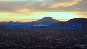 San Salvador Sunrise with lake and volcano.
